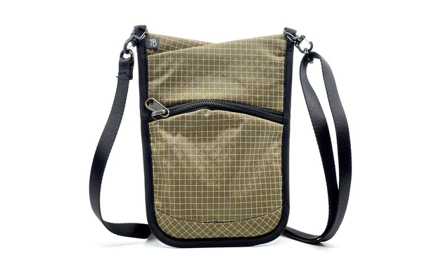 The front of the P.I.K.A. Pouch in Coyote (tan with white gridding) 200 Halcyon.